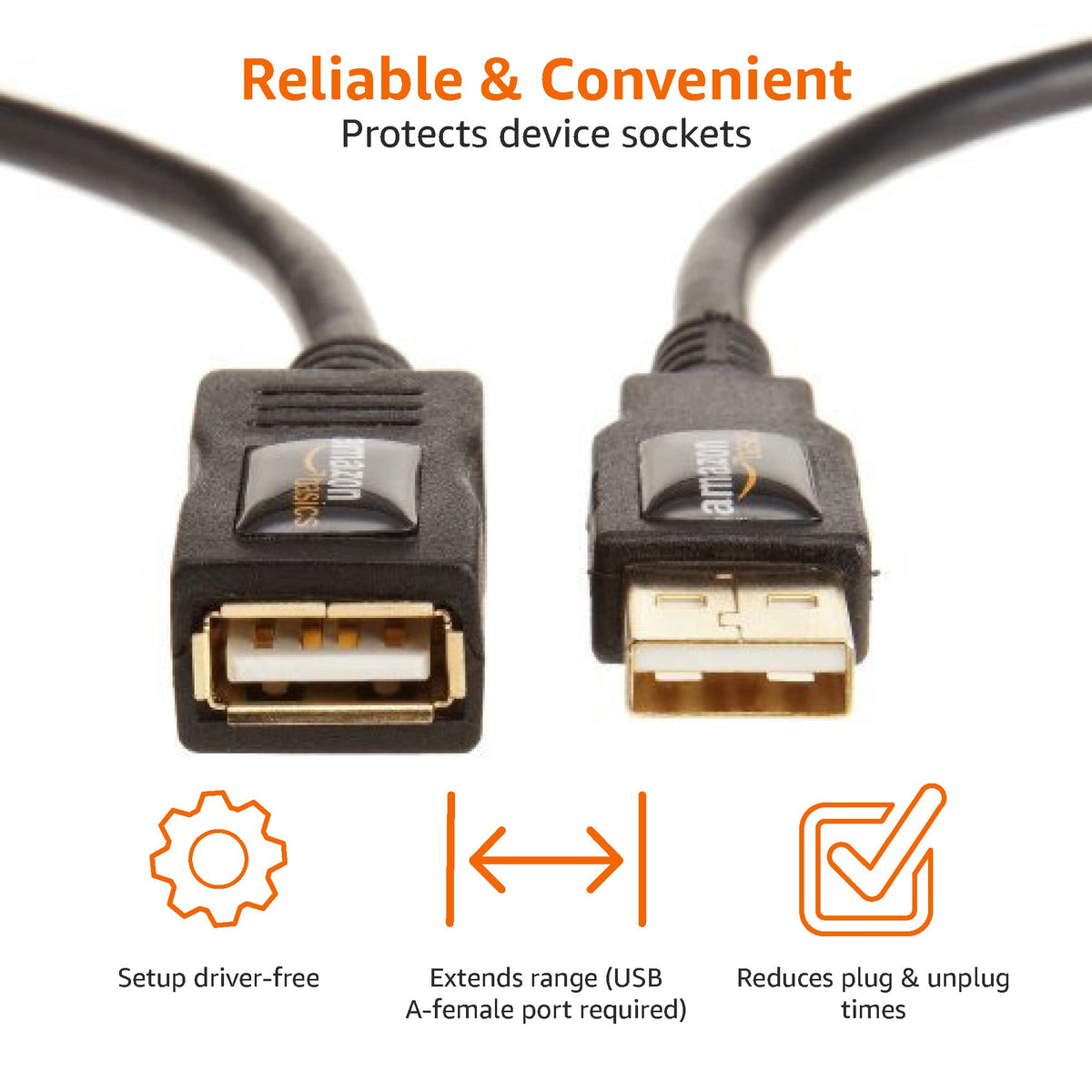 Amazon Basics USB 2.0 A-Male to A-Female Extension Cable, 1 m/3.3 Feet, Black