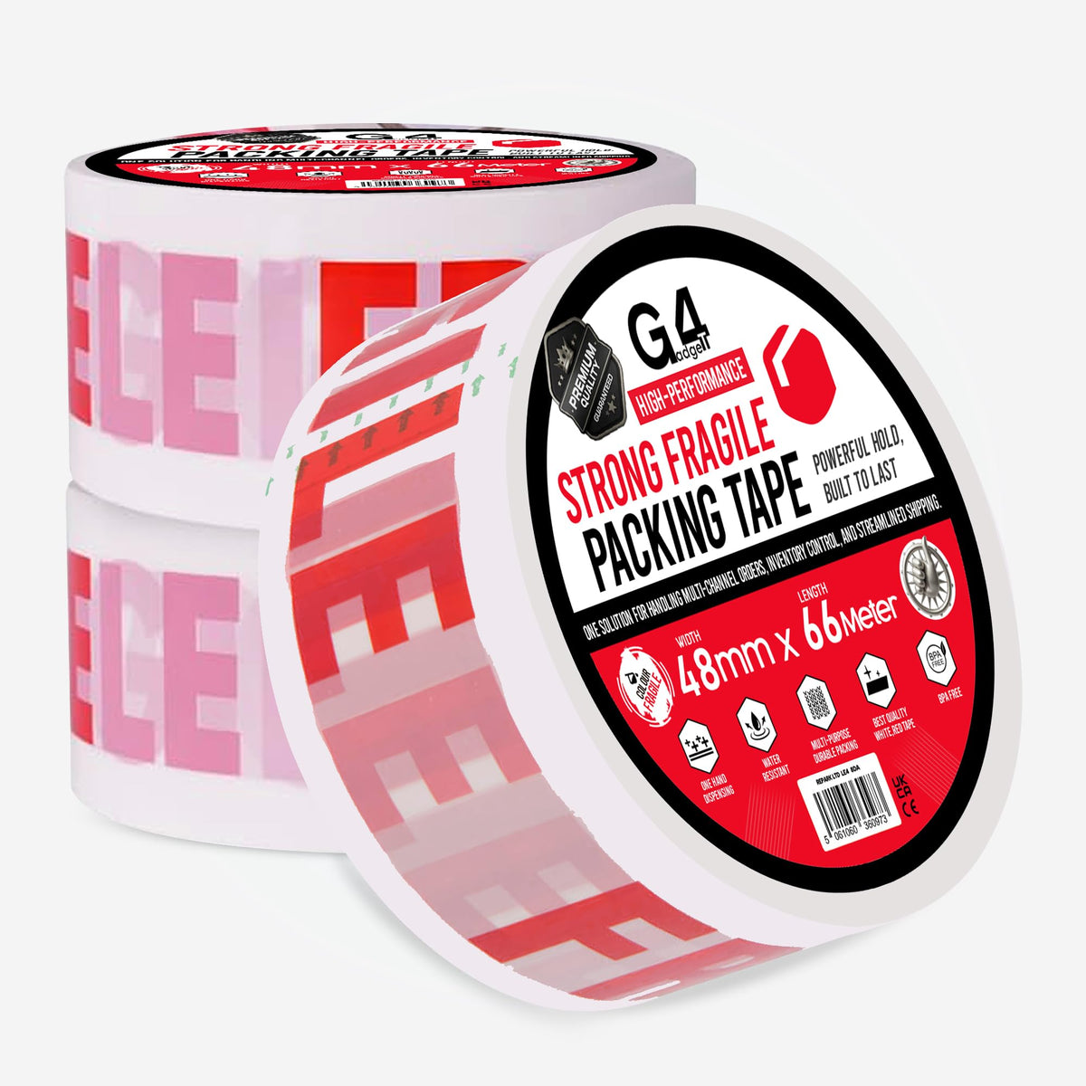 G4GADGET Pack of 3 Clear Packing Tape - Heavy Duty Transparent Tape 48mm x 66m - Ideal for Moving, Packing Boxes, and Secure Packaging