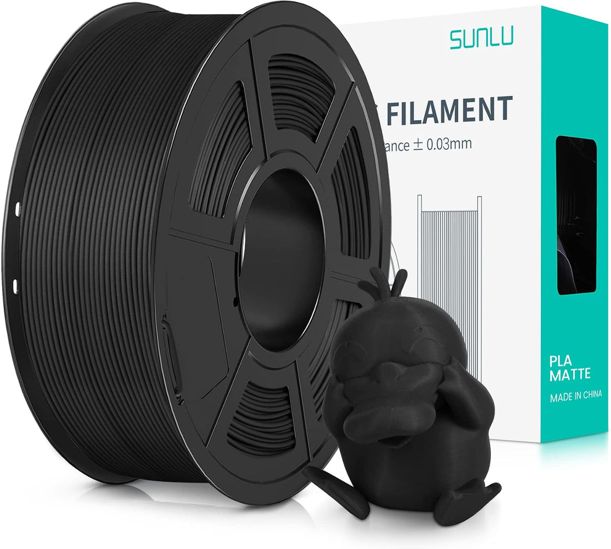 SUNLU Matte PLA 3D Printer Filament 1.75mm, Matte Black 1KG