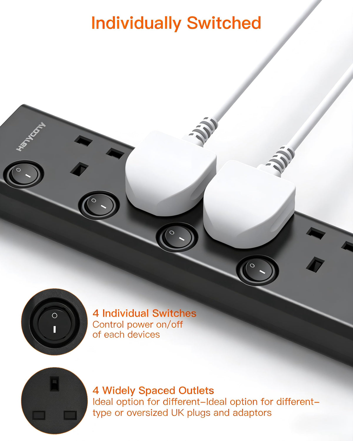 Extension Lead with USB Slots(2 USB C), 4 Way Plug Extension Socket, 1.8M