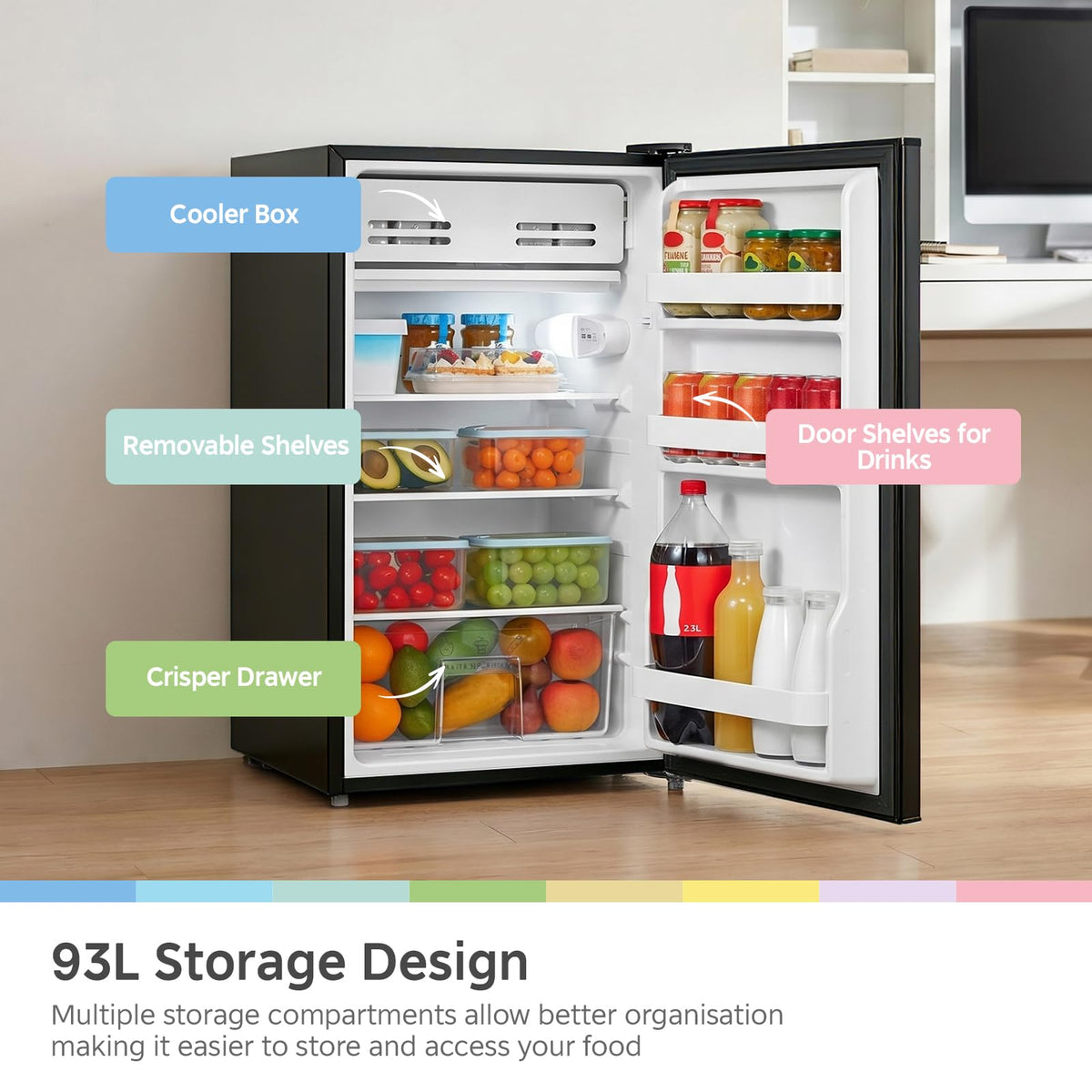 COMFEE' 80L Under Counter Fridge with 4-Star Ice Box, RCD80WH3UK(E)