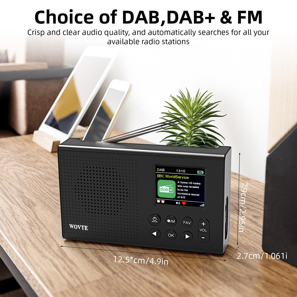 DAB Radio Portable, WOVTE DAB+ Digital Radio Rechargeable FM Radio