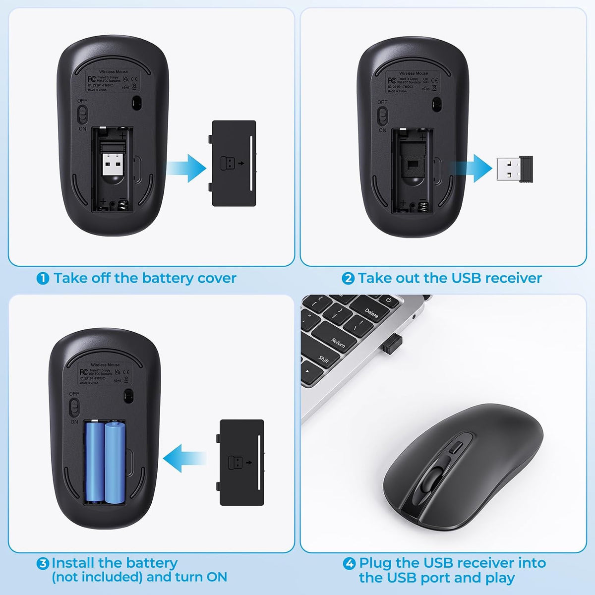 cimetech Wireless Mouse for Laptop, Portable Slim Silent Design for Left & Right Hand Users, Storable Nano Receiver, 800-1600 DPI, 2.4G Compact Computer Mice for MacBook, PC, Windows, Chromebook