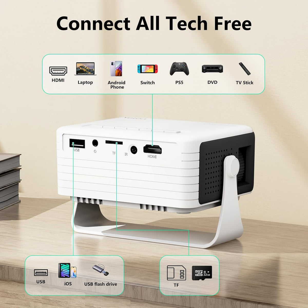 Yoton Y3 Mini Projector, 317g Ultra-Portable, 360° Rotating, Auto Keystone