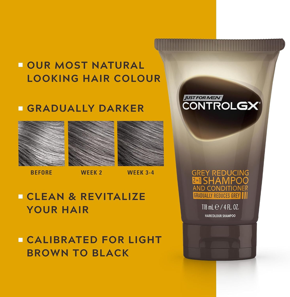 Just For Men Control GX 2-in-1 Grey Reducing Shampoo and Conditioner, 118ml