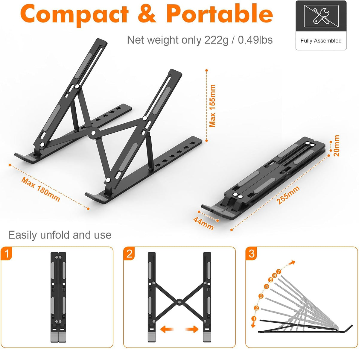 GRIFEMA Laptop Stand for Desk, Aluminum Laptop Riser 7-Angle Adjustable