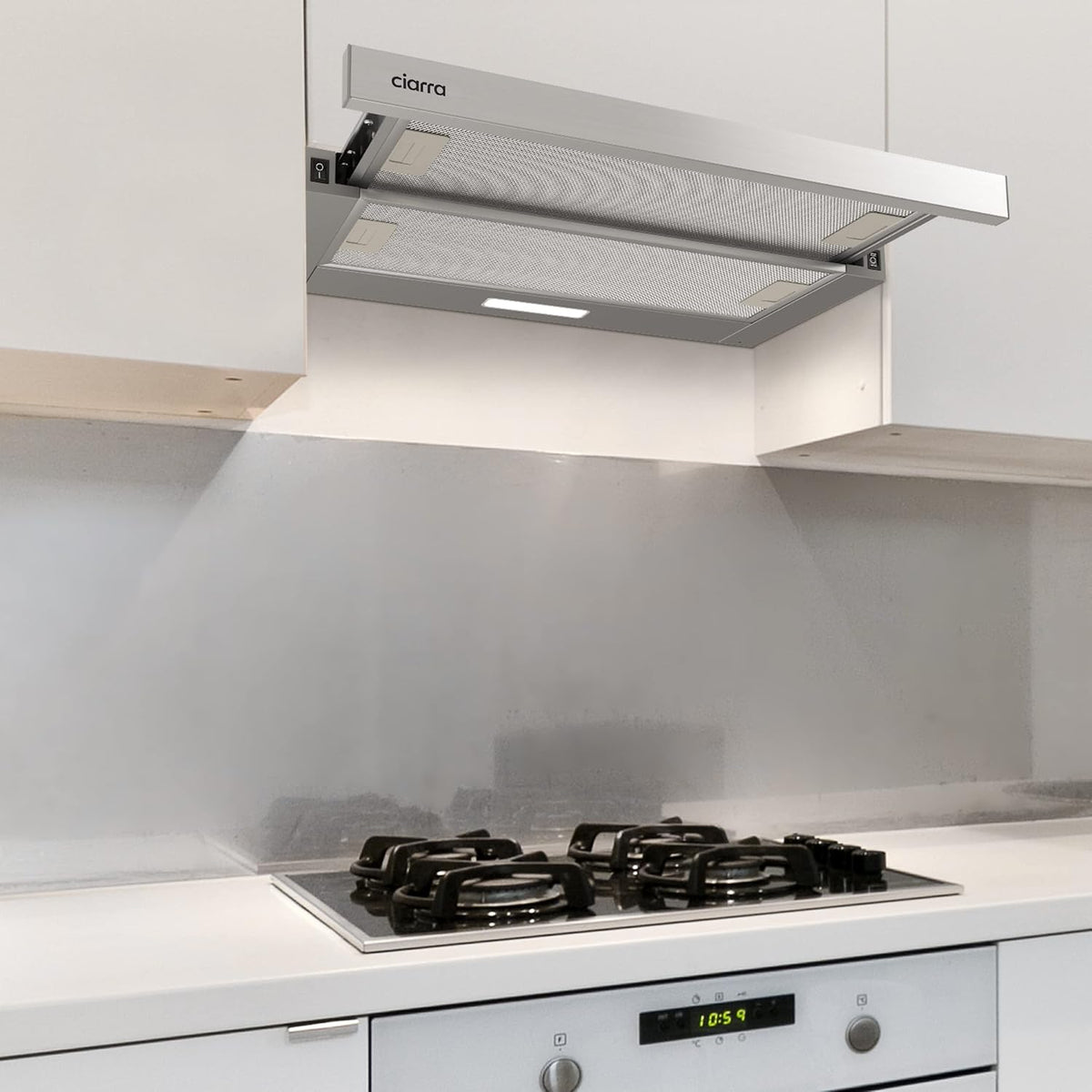 CIARRA Telescopic Cooker Hood 60cm 391m³/h LED Light 2-Speed A++ CBCS6906D