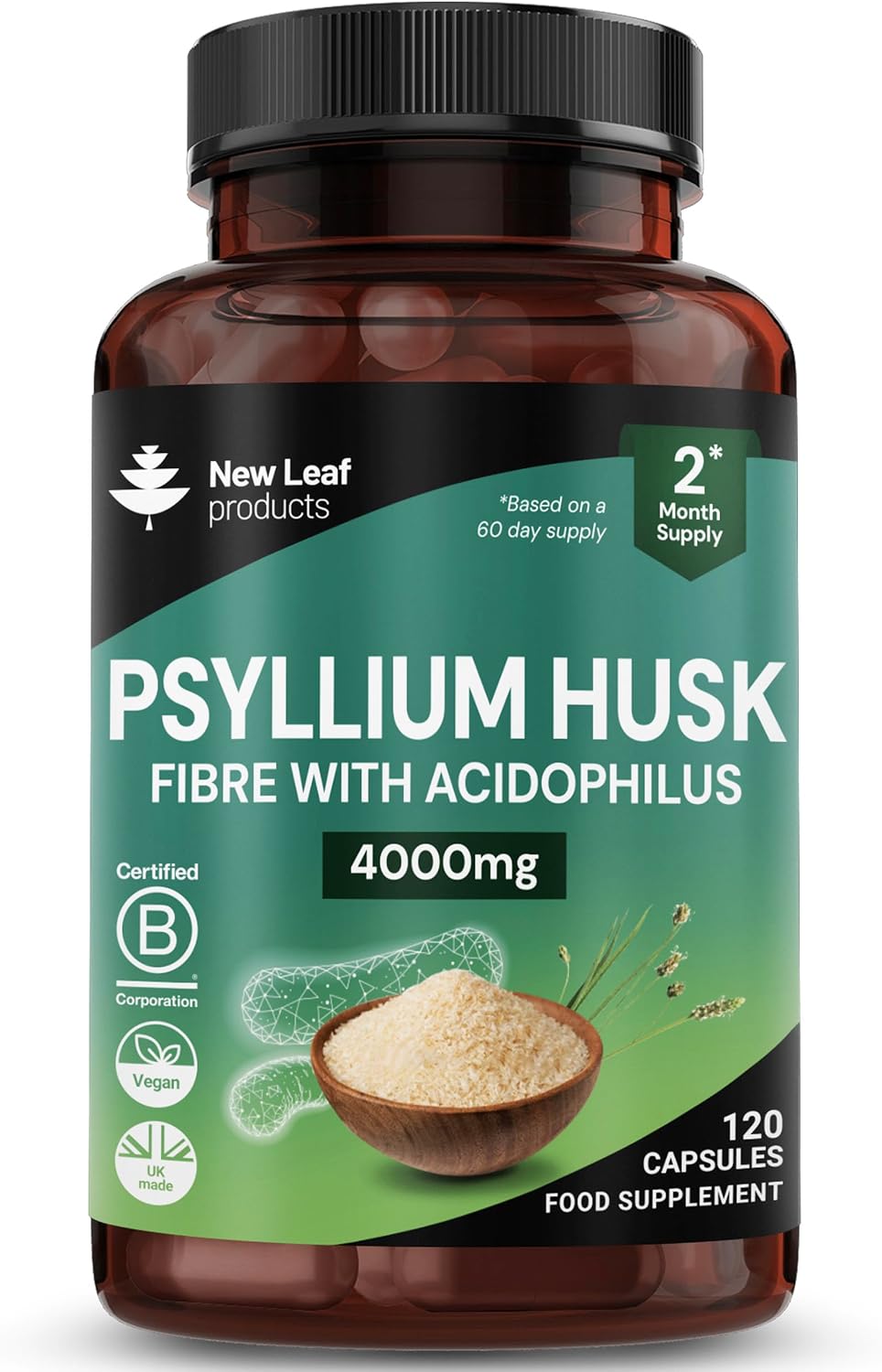 New Leaf Psyllium Husk 4000mg Fibre Supplement 120 Capsules