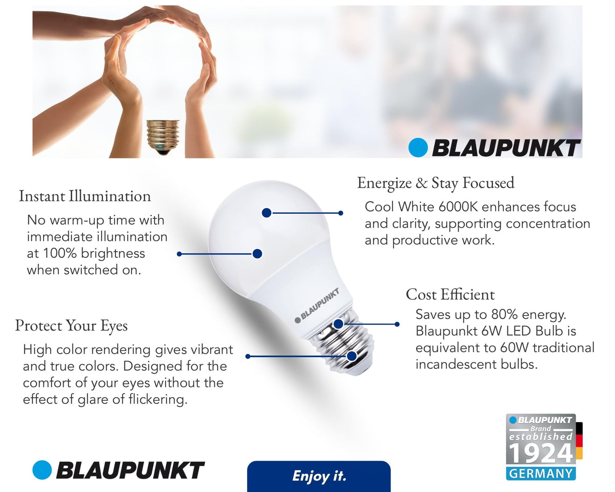 BLAUPUNKT E27 Classic Bulb A60 6W 600 Lumen 4000K Neutral White, 6-Pack