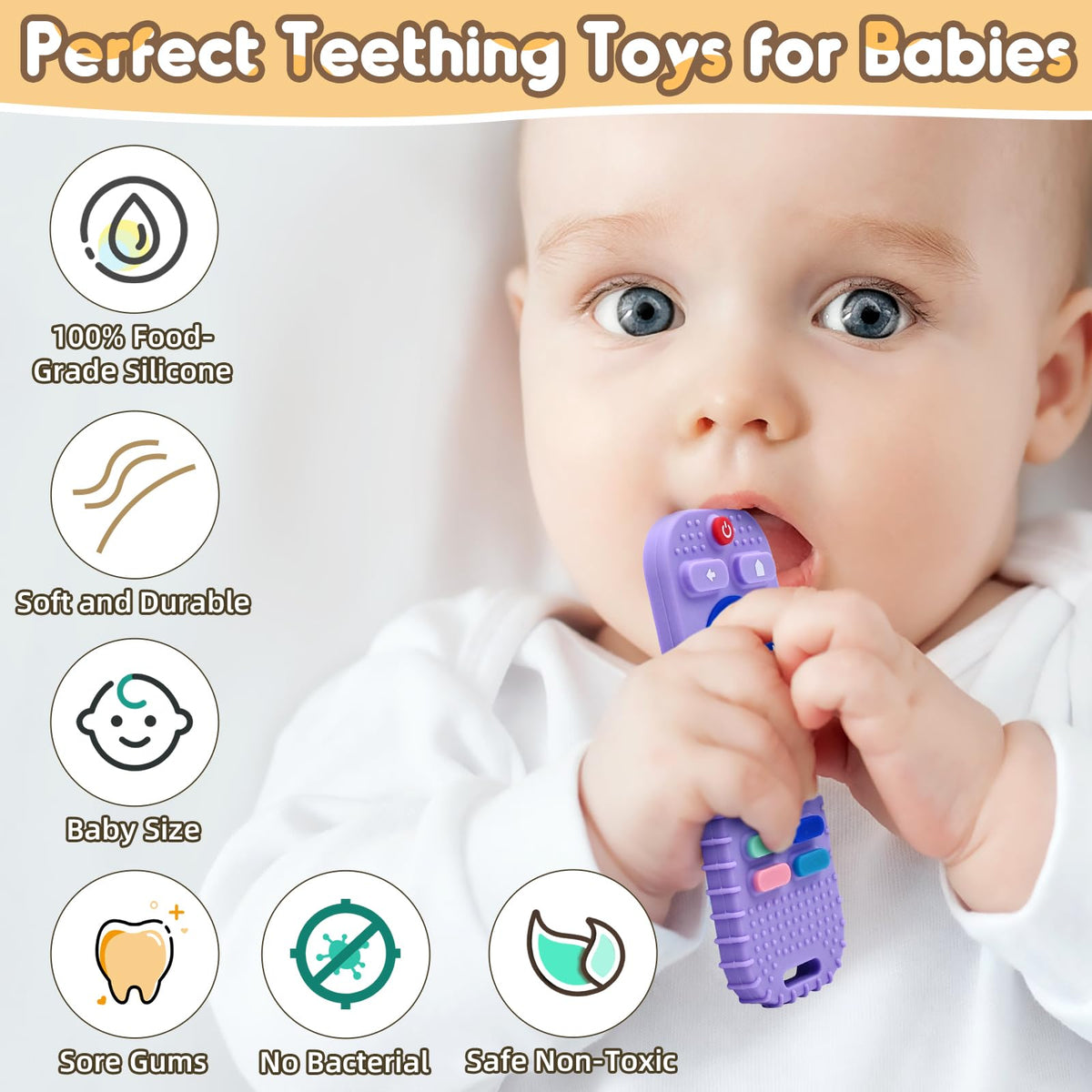 AiTuiTui Baby Teether for Teething Relief Baby Toys 0 3 6 9 12 Months, Sensory Silicone Remote Control Baby Teether Toy for Babies Newborn Infant Boy Girl Autism Toys for Baby Gifts