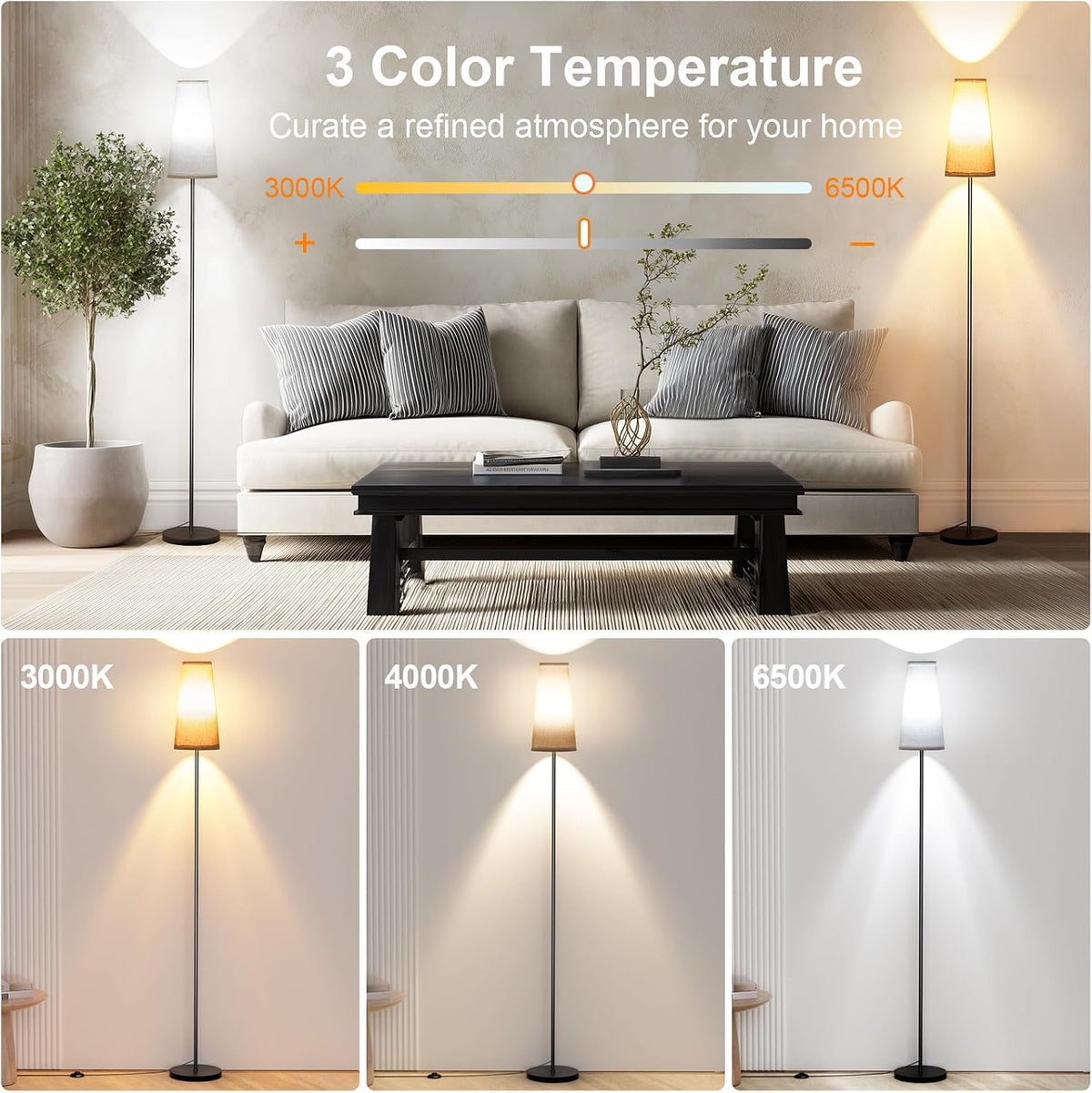 LED Floor Lamp Dimmable with Remote Control, 67" Modern Standing Tall Lamp
