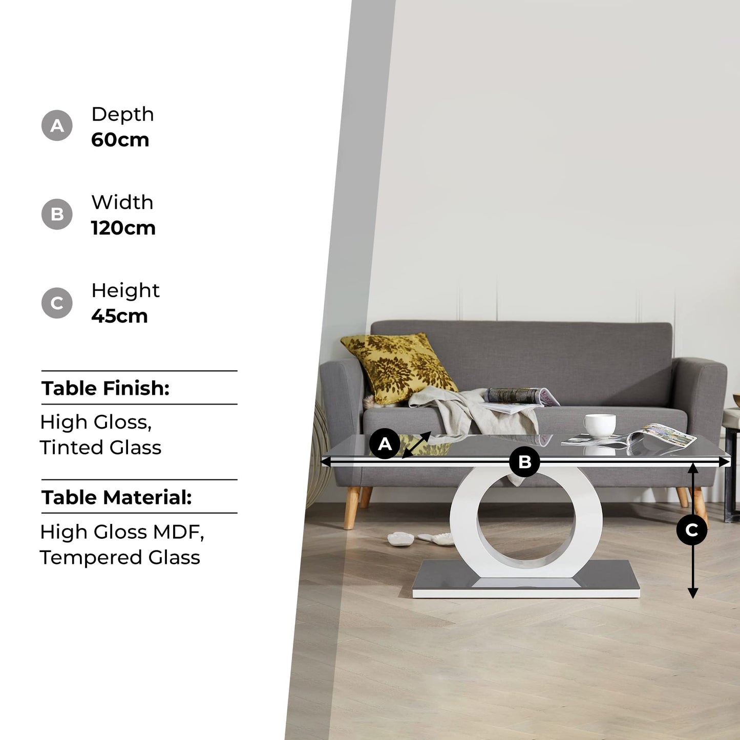 Furniturebox UK Giovani Black & White Glass Coffee Table - Modern & Elegant Gloss Coffee Table With Central Halo - Suitable for Living Room (Black & White)