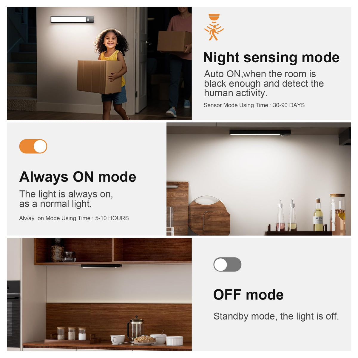 daphomeu 5 Pack Rechargeable Under Cupboard Kitchen Lights, 20CM Dimmable Warm Cabinet Light, LED Motion Sensor Lights Indoor, Magnetic Stick Light for Kitchen Shelf Stairs Wardrobe