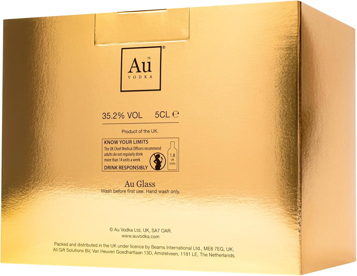 Au Vodka Gift Set - Blue Raspberry Flavoured Vodka 5cl Miniature & Diamond Cut Gold Glass - Official Licensed - Fathers Day, Birthday Gifts for Men and Women - Handcrafted In The UK, Alcohol Gift Set
