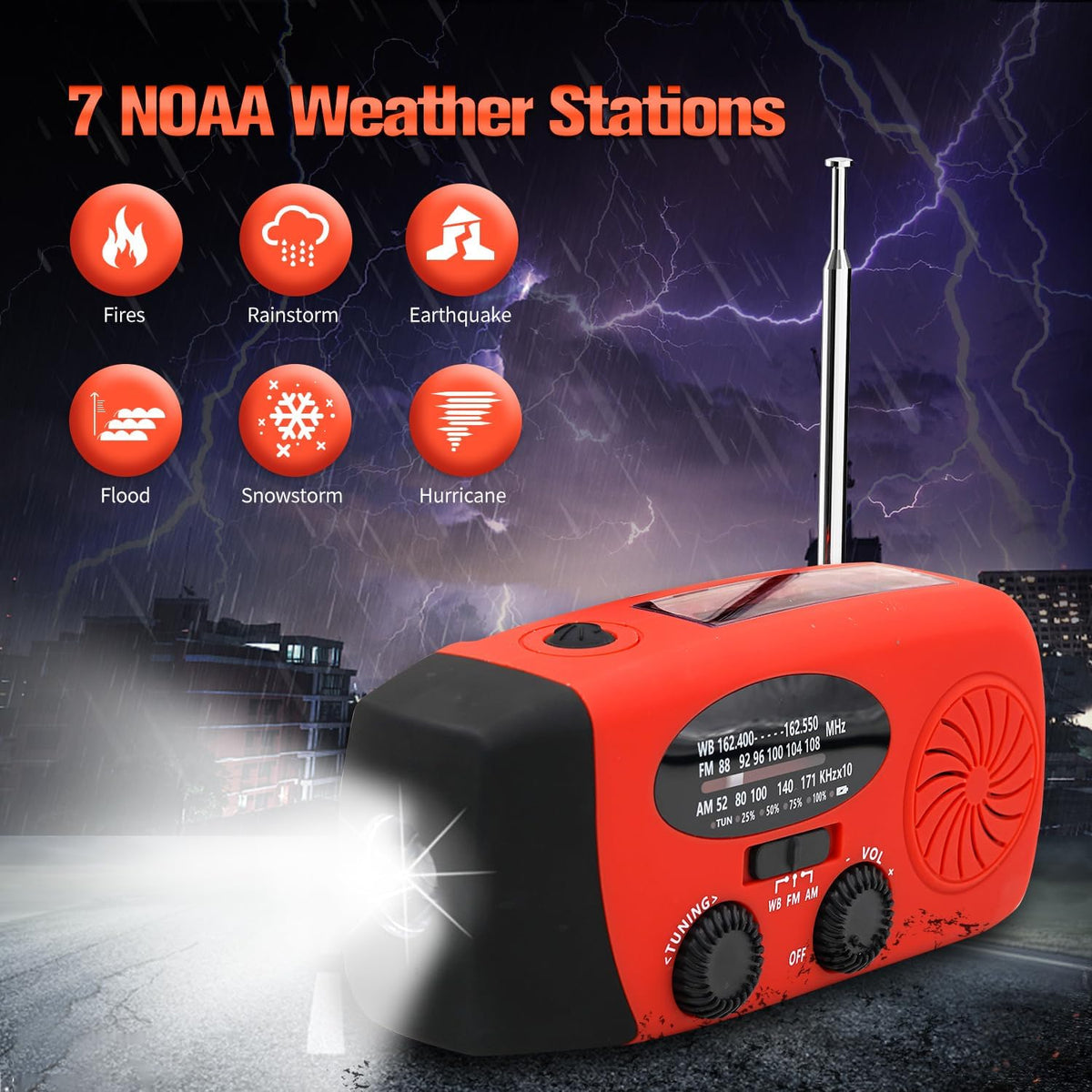 5000mAh Wind Up Solar Radio, Emergency Crank Weather Radio, FM/AM Radios