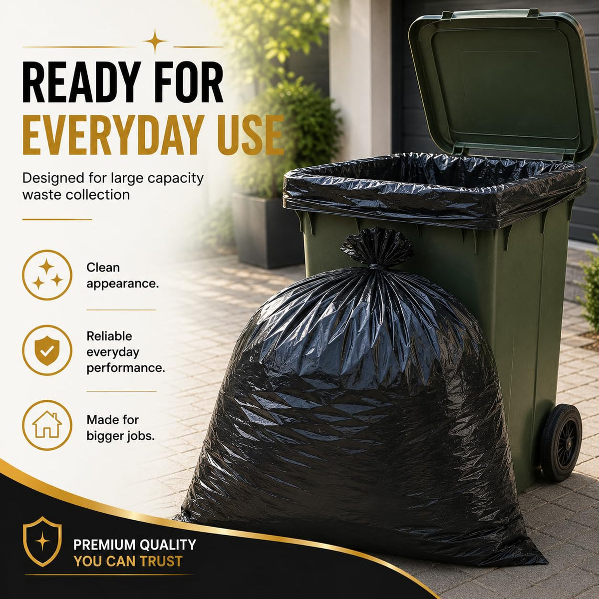 Haya Home 50L 50 Bin Bags Heavy Duty Bin Liners, Black Plastic Refuse Sacks large Garbage Waste Dustbin Bags for Kitchen Home Office DIY Garden from 100% Recycled Material
