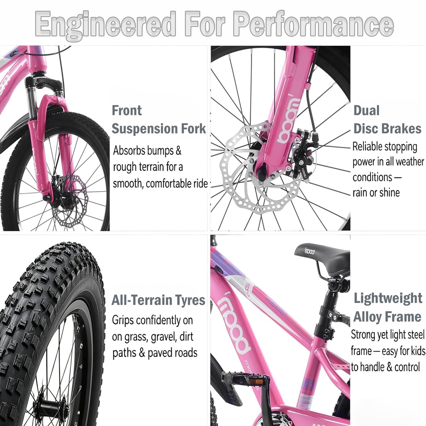 BSTSEL Kids Road Bike 18" with Front Suspension, Disc Brakes & Kickstand — Pink
