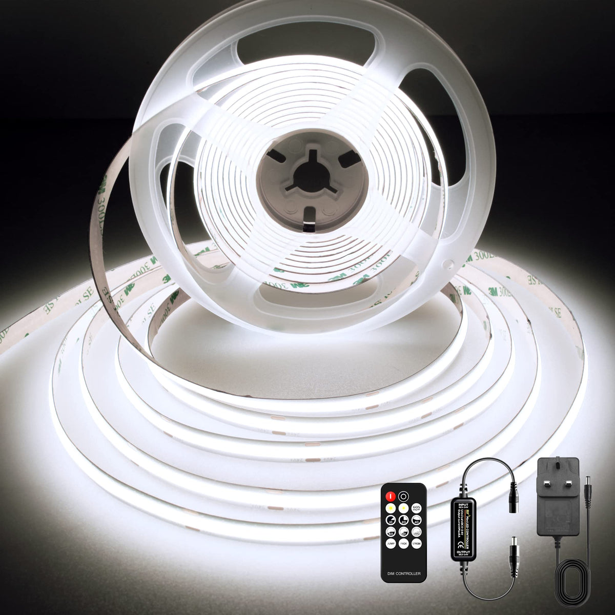COB LED Strip 3m, 24V, Dimmable, Remote, Warm White, 2700K