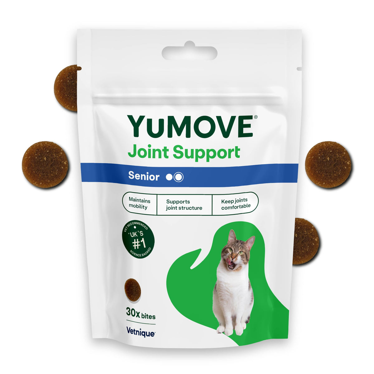 YuMOVE Senior Cat Joint Supplement for Joint Care & Joint Aid, for Older, Stiff Cats with Glucosamine, Chondroitin & Green Lipped Mussel, 60 Capsules - Packaging May Vary