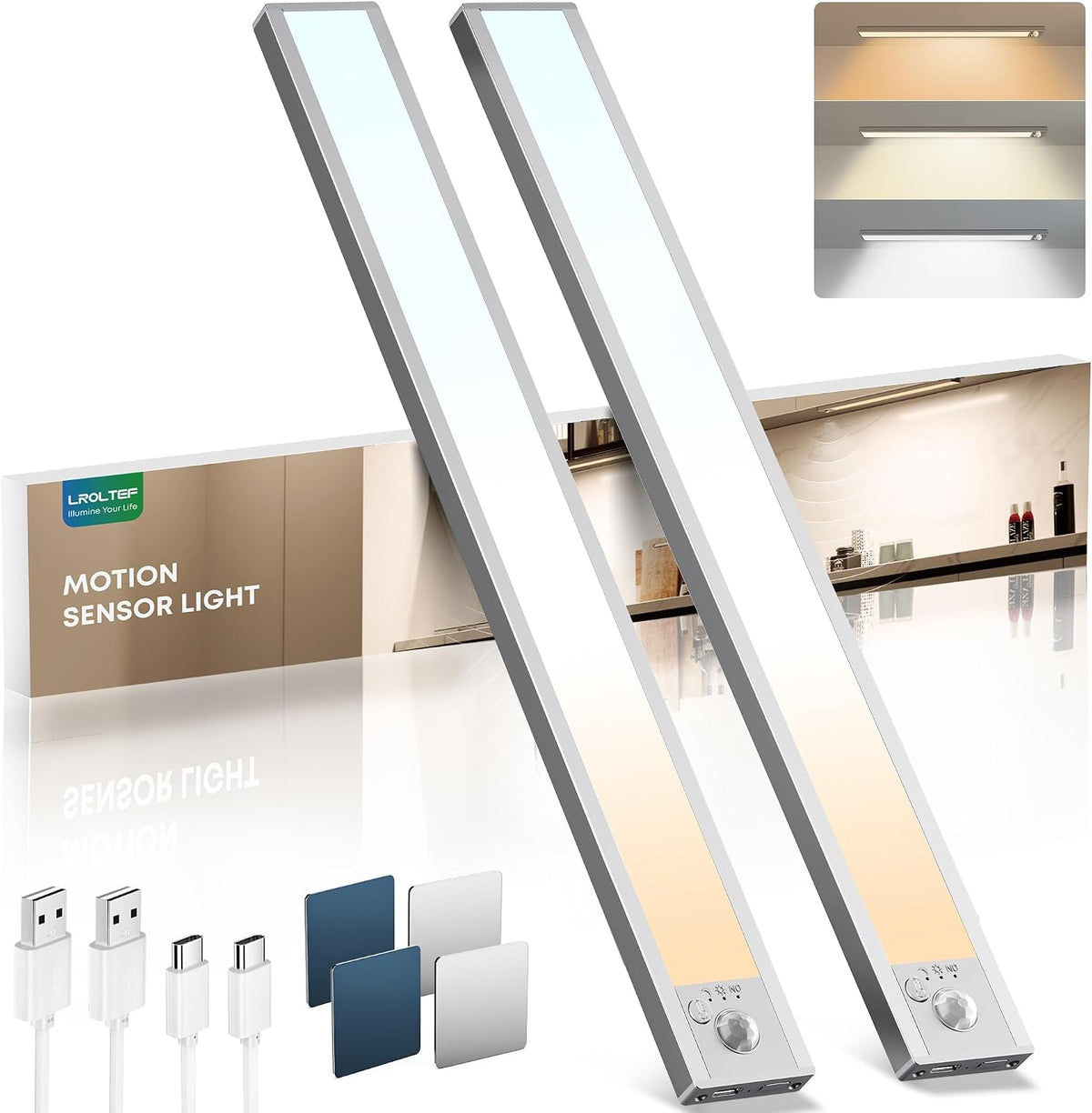LROLTEF Under Cabinet Dimmable Wardrobe Motion Sensor Lights 3 Color 40cm
