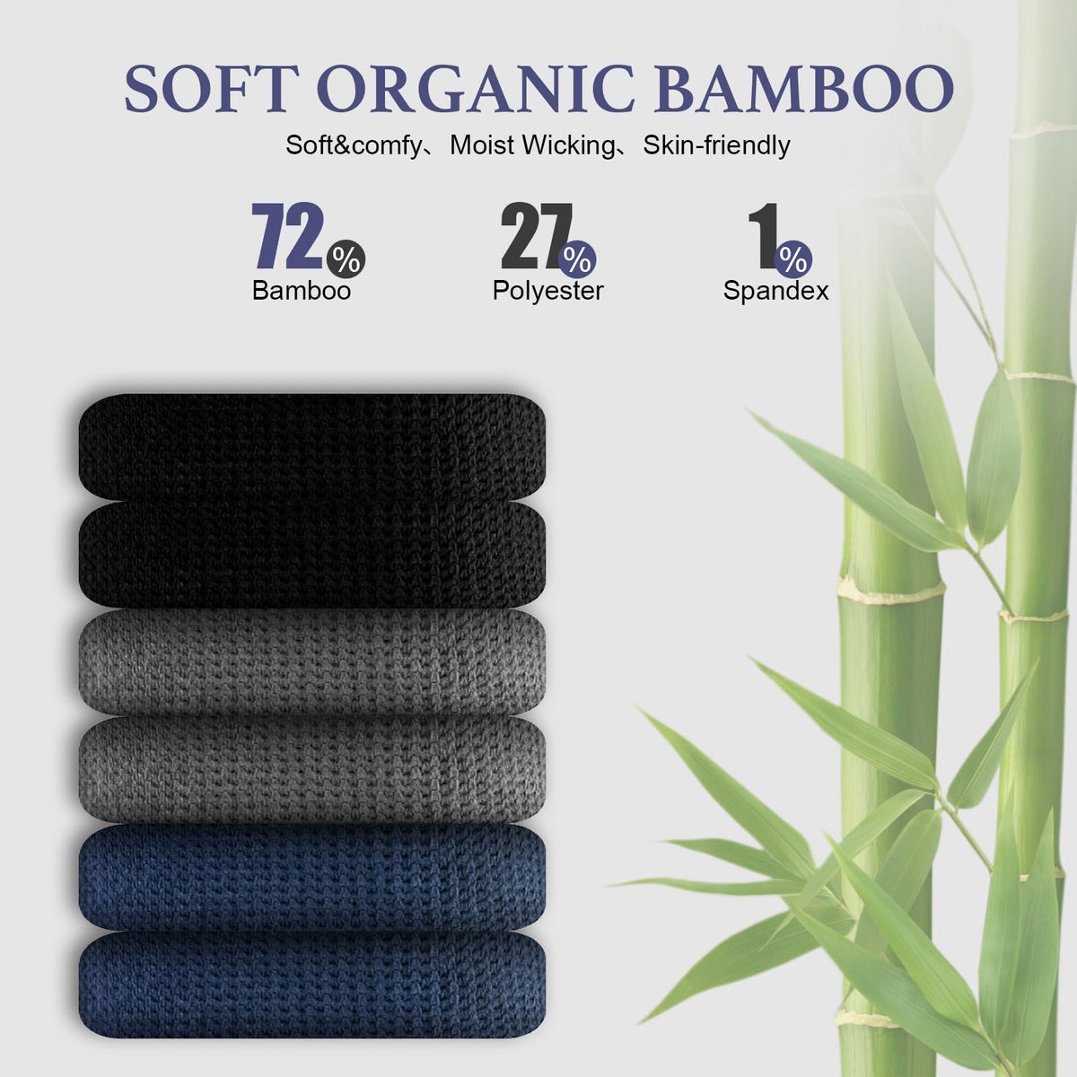 Niorasen Men's Extra Wide Diabetic Bamboo Socks, 3/6 Pairs