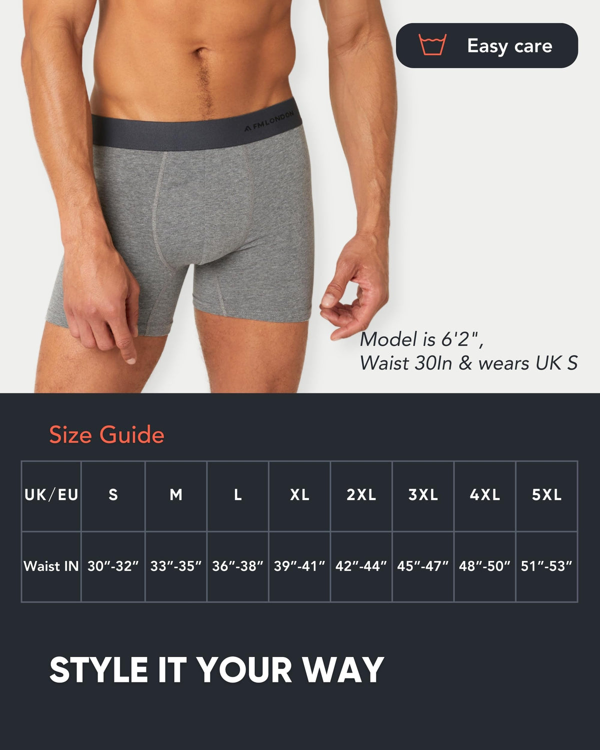 FM London 7-Pack Mens Boxers, Cotton Rich, Soft & Stretchy Mens Underwear