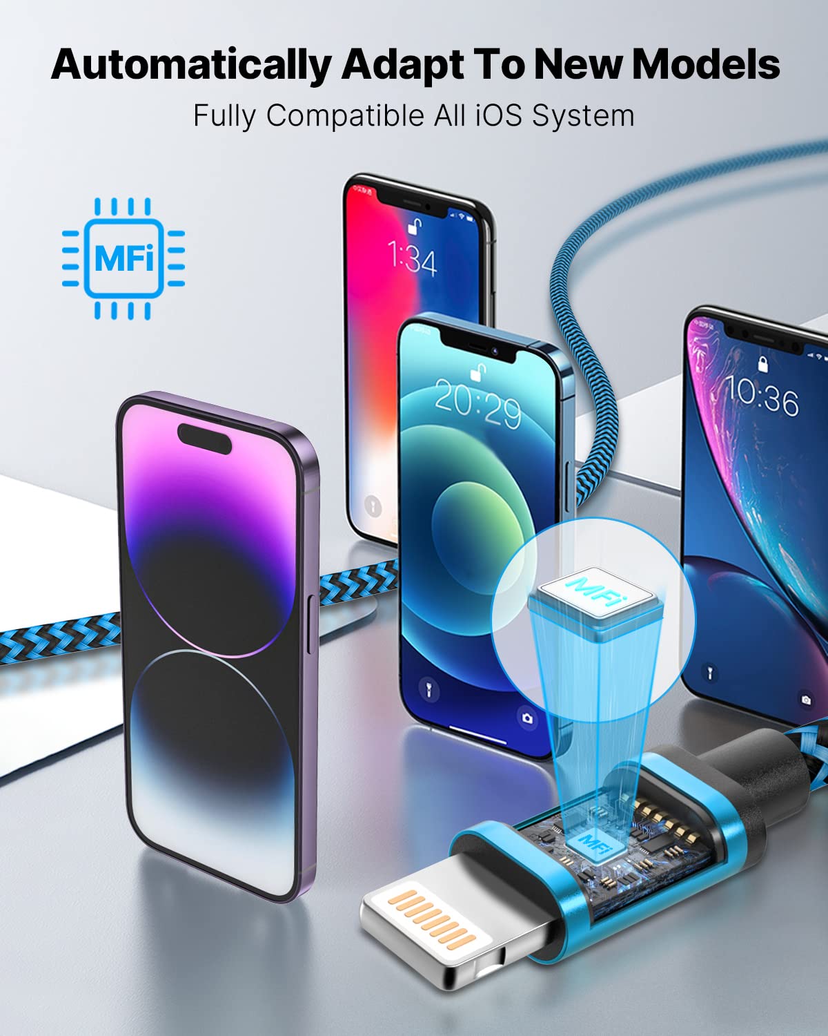 3Pack 2M iPhone Charger Cable, Long iPhone Charging Cable MFi Certified Lightning Cable Fast Charging Cord Braided i Phone Charger Lead USB Cord for Phone 14 13 12 11 Pro Max XS XR 8 7 6 SE, iPad