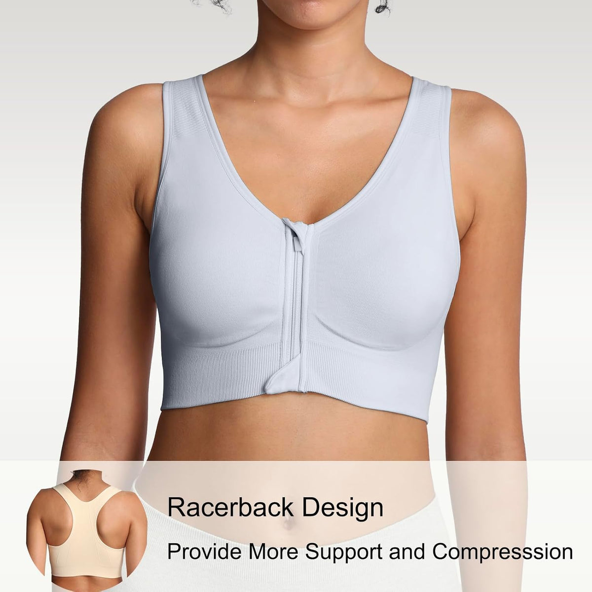 Lemef Front Zipper Sports Bras High Impack Post Op Compression Bras for Women Post Surgery Wireless Racerback Yoga Bra