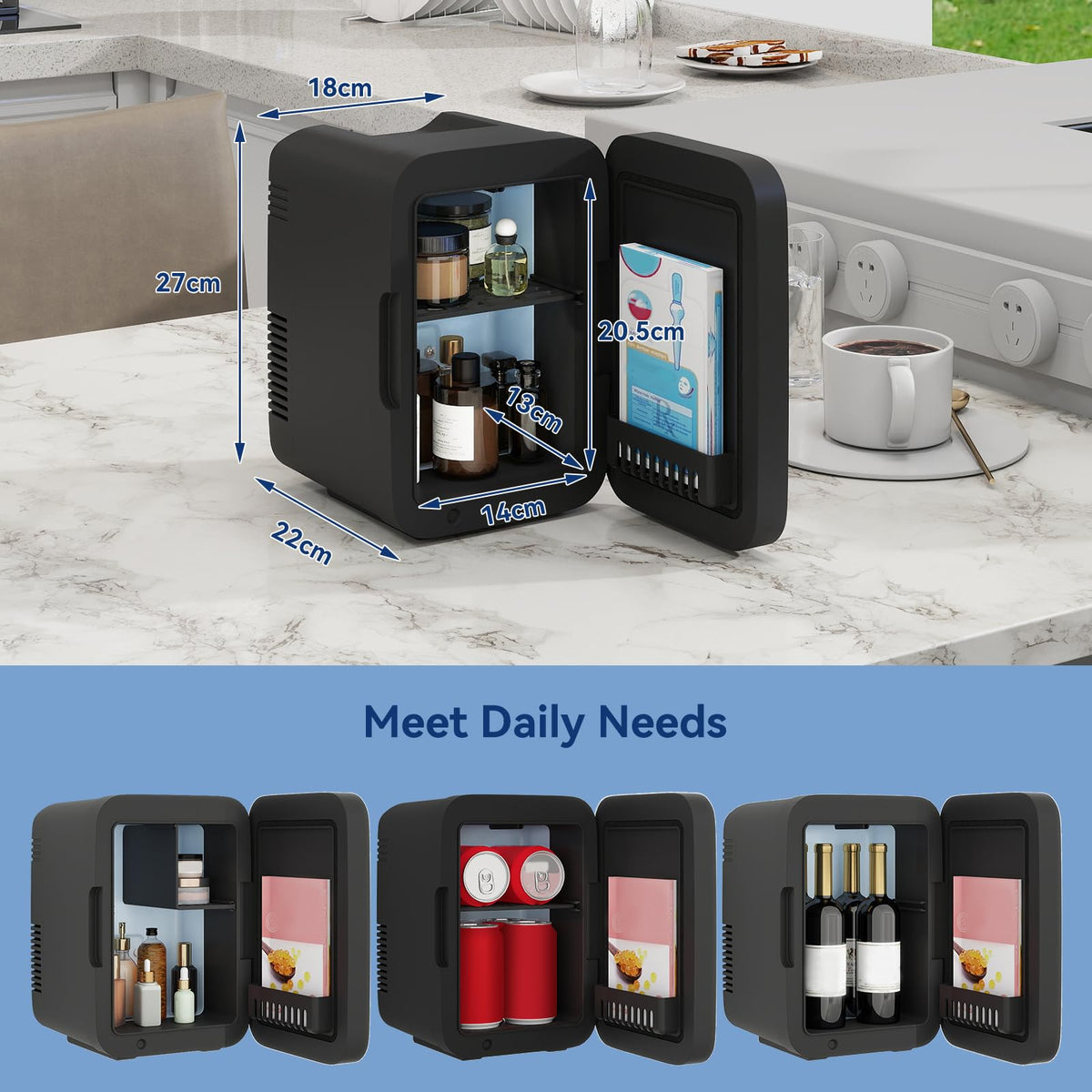 ARTETHYS Mini Fridge for Bedrooms, 8L Skincare Fridge with LED Mirror