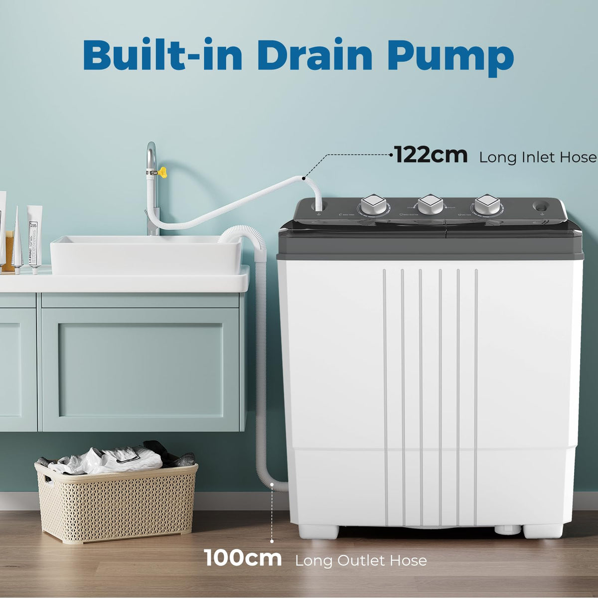 COSTWAY Twin Tub Washing Machine, 8KG (5KG Washer+3KG Dryer)