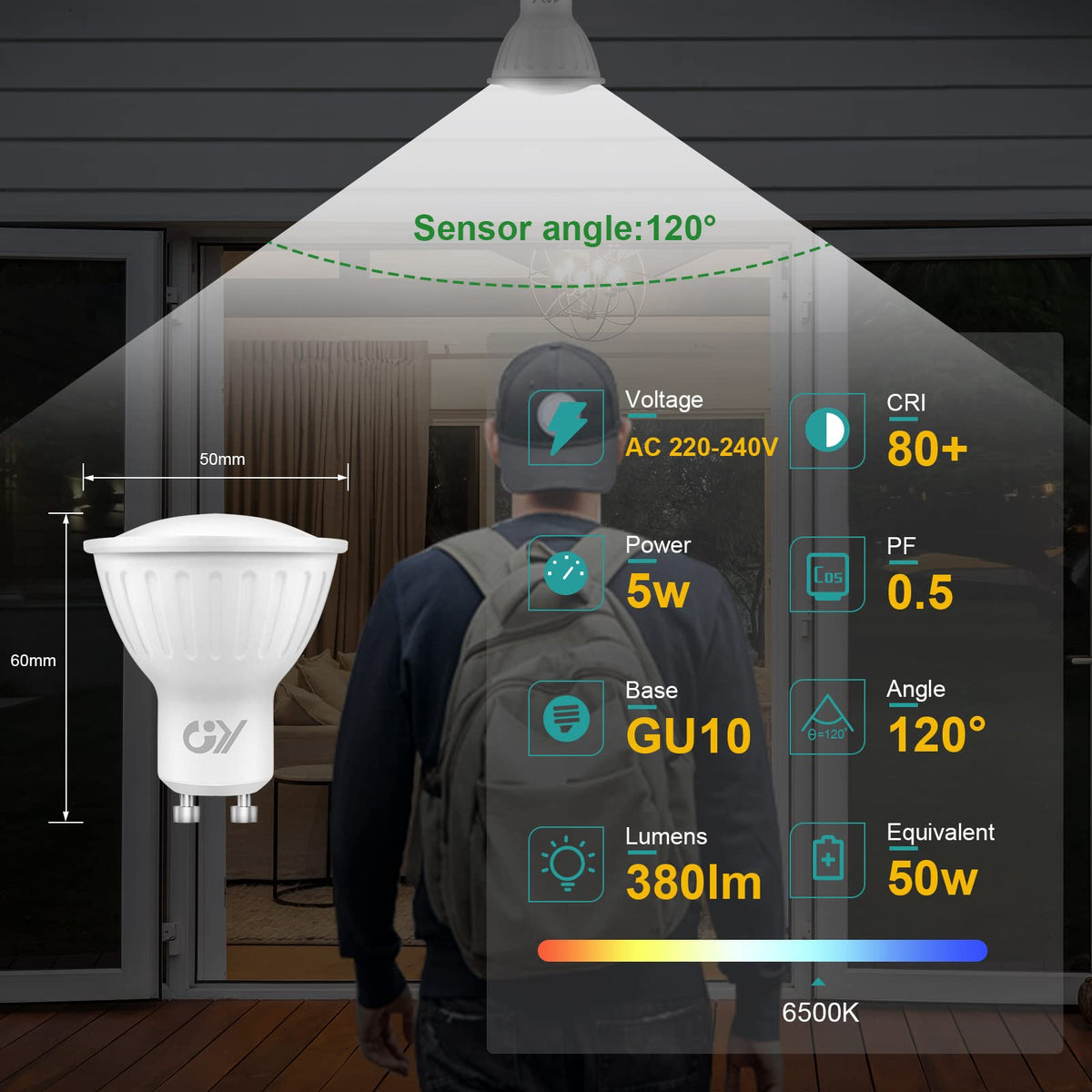 GY GU10 LED Bulbs Warm White 2700K,8W 800lm Energy Saving Light Bulbs,Equivalent to 80W 120° Wide Beam for Ceiling Non-dimmable,Pack of 12
