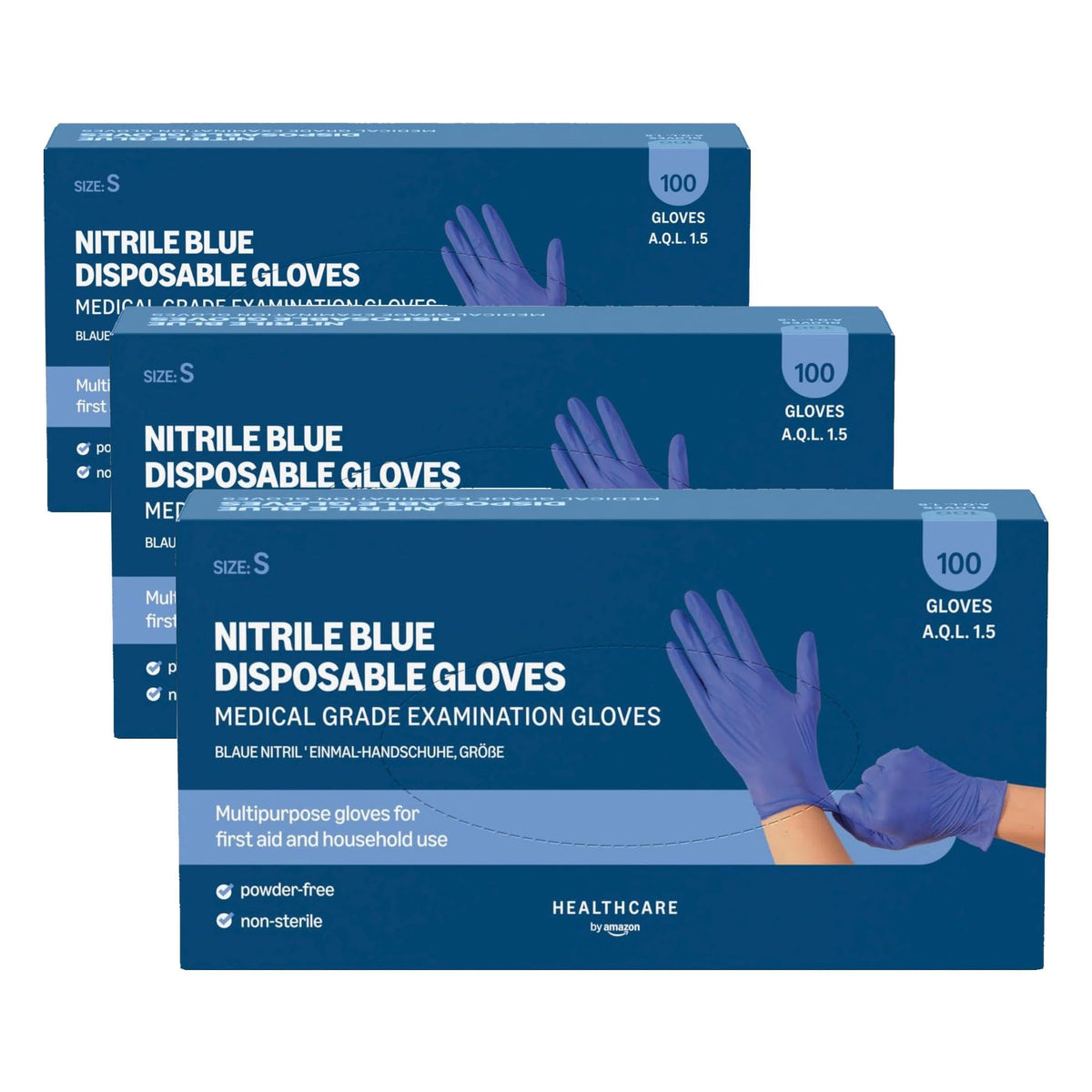 by Amazon Blue Disposable Nitrile Gloves, Powder-free, Latex-free, Size M, Pack of 100