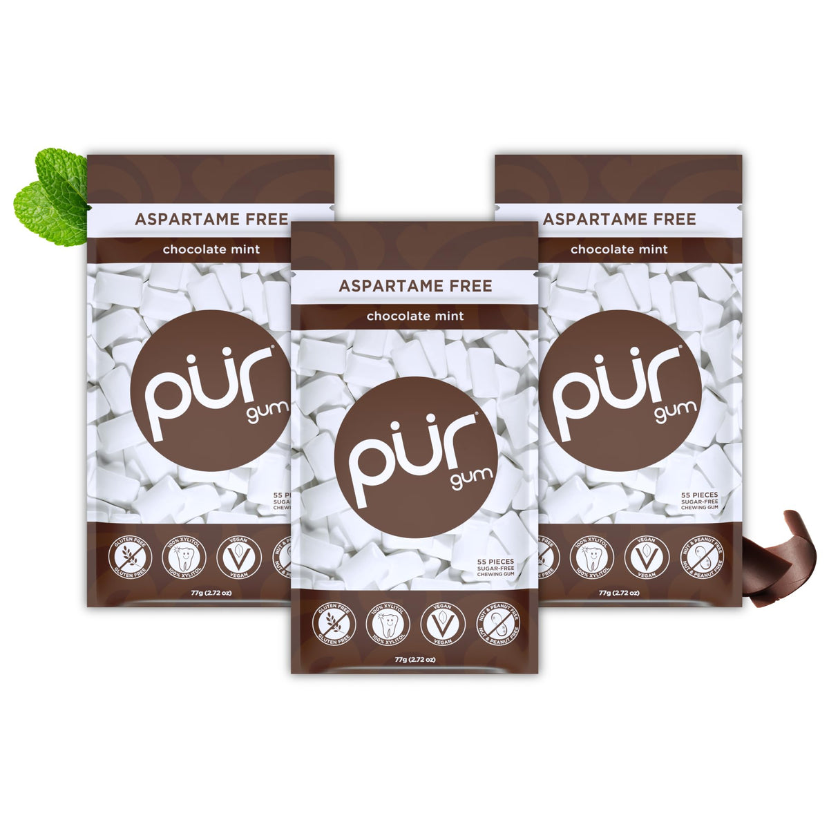 PUR Gum, Spearmint, Xylitol Gum, No Artificial flavour, 55 Count