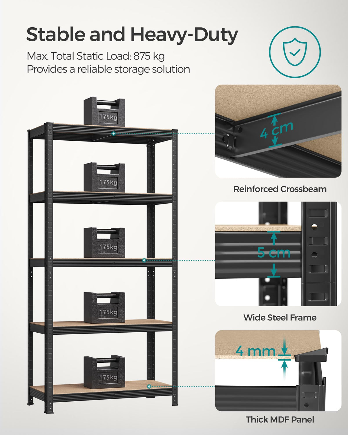 SONGMICS 5-Tier Heavy-Duty Shelving Units, Set of 2, Boltless Assembly