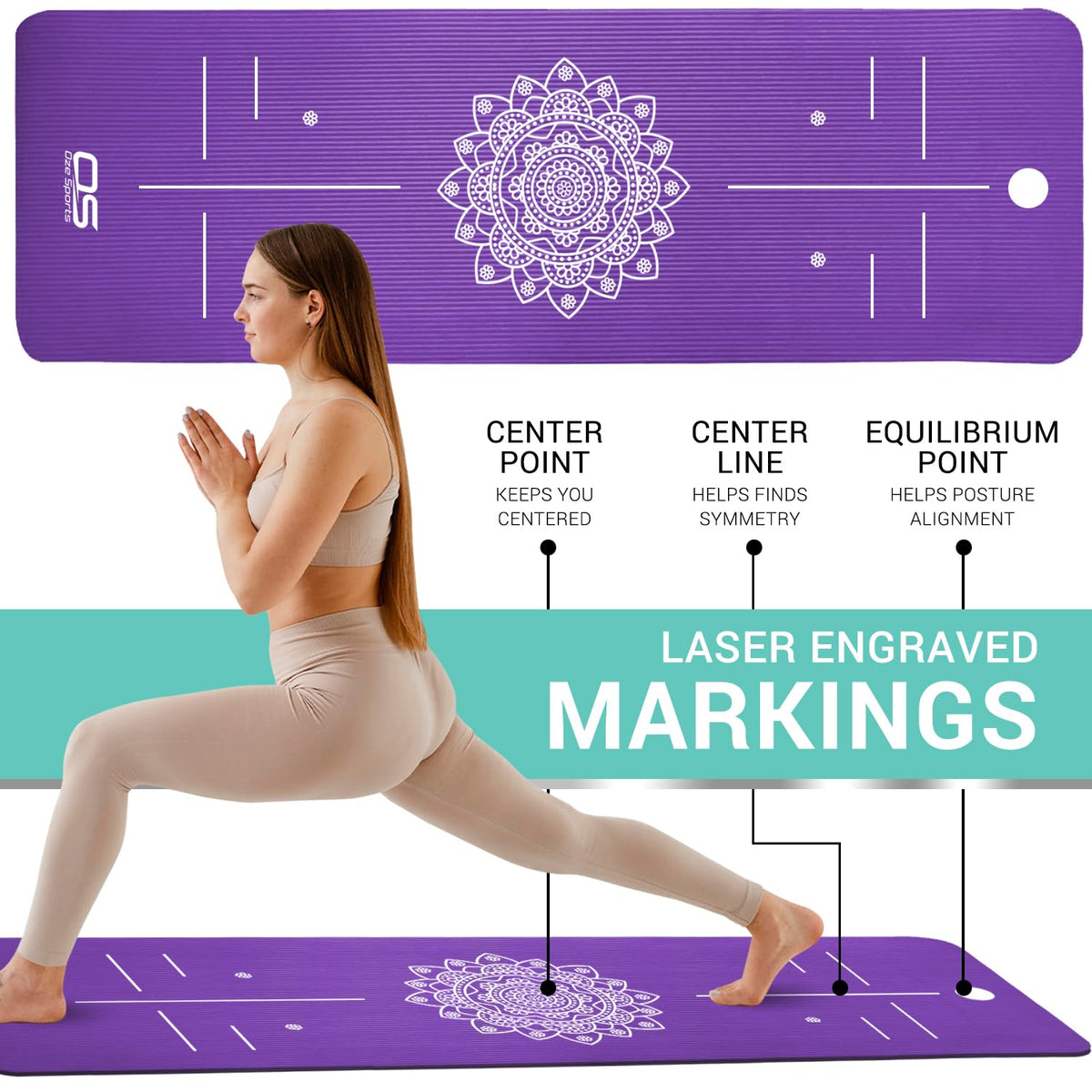 OZE SPORTS Yoga Mat, NBR Foam, Extra Thick, Non-Slip, High Density, Large, for Pilates, Gymnastics, HiiT and Fitness, with Free Carry Strap