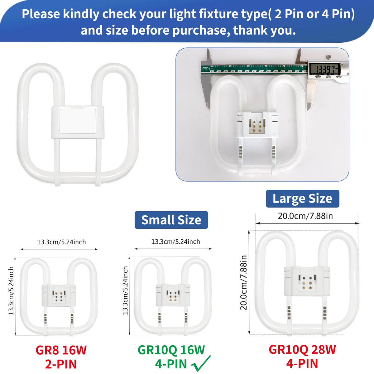 Akynite 16W 2D Square 2-Pin GR8 Cap Daylight White 6500k Compact Fluorescent Lamp, AC 230V, CFL 2 Pin Light Bulb, not dimmable, GR8 DD Flat Butterfly Bulb for Flush Ceiling Light, 1 Pack