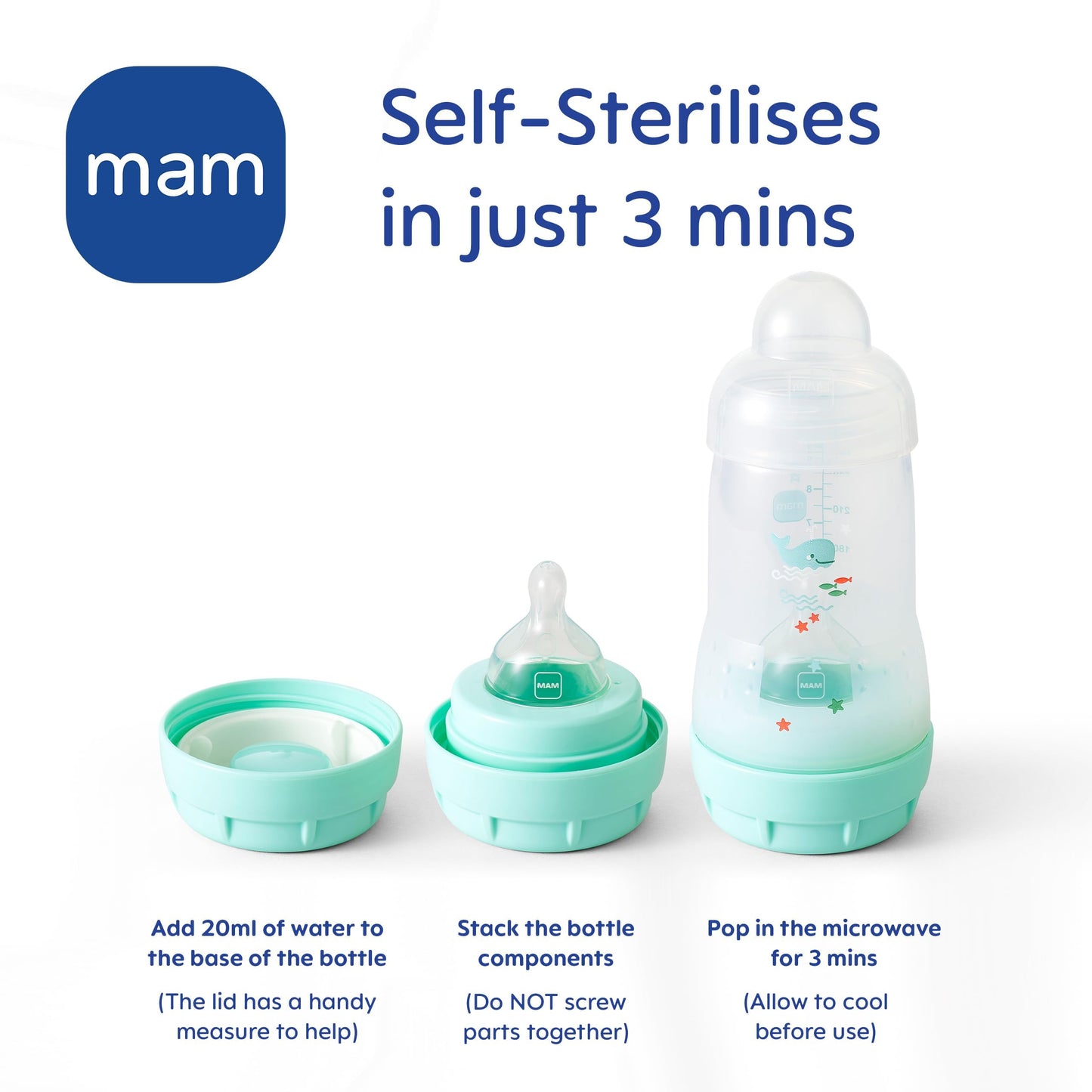 MAM Easy Start Anti-Colic Baby Bottles | 4 Pack (4X 160ml) | Self-Sterilising Baby Milk Bottle | Slow Flow MAM Teats Size 1 + 1x Medium Flow Teat Size 2 | Linen (Various Designs)