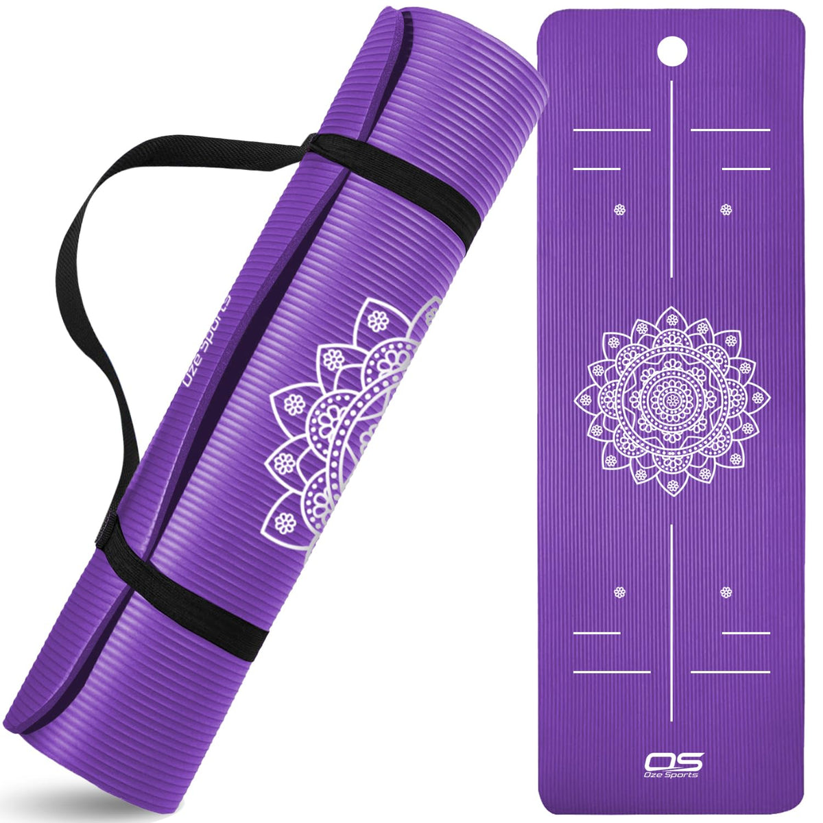 OZE SPORTS Yoga Mat, NBR Foam, Extra Thick, Non-Slip, High Density, Large, for Pilates, Gymnastics, HiiT and Fitness, with Free Carry Strap