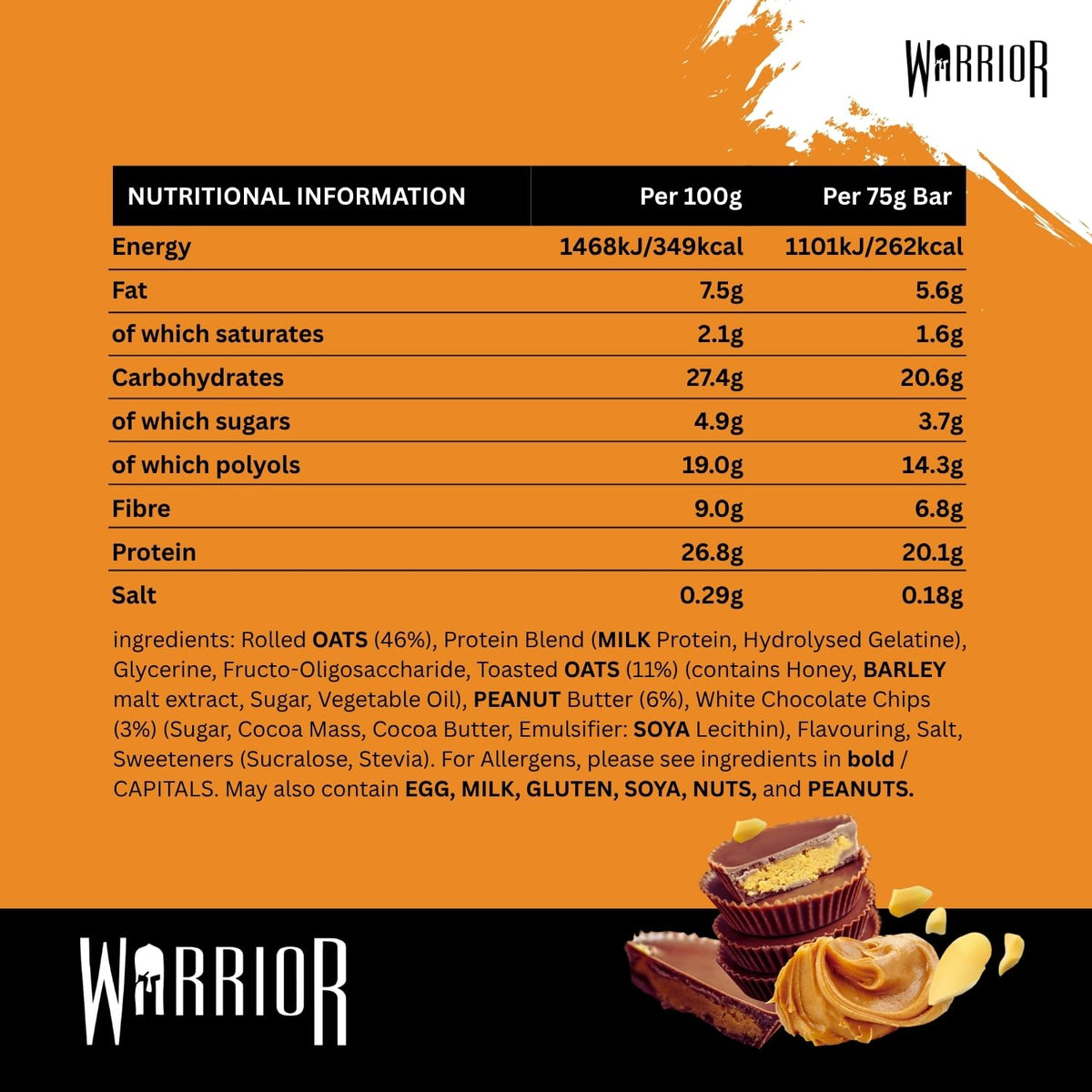Warrior RAW Protein Bars 12 x 75g High Protein Oat Flapjack Snack