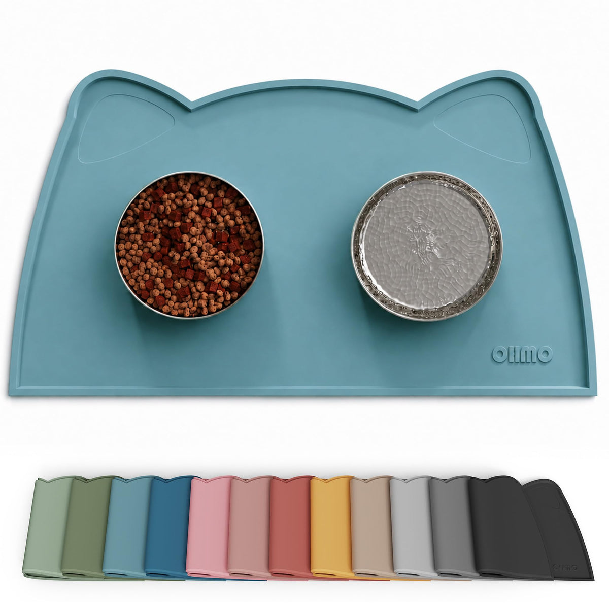 OHMO Silicone Cat Food Mat for Food&Water Bowls, 46x25cm, Camo Green