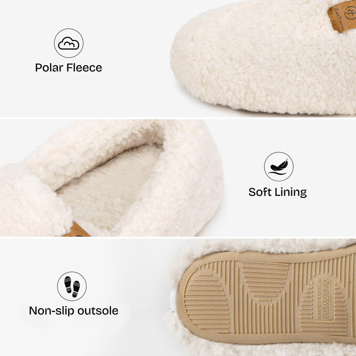 EverFoams Women's Fuzzy Full Slippers Faux Shearling Memory Foam