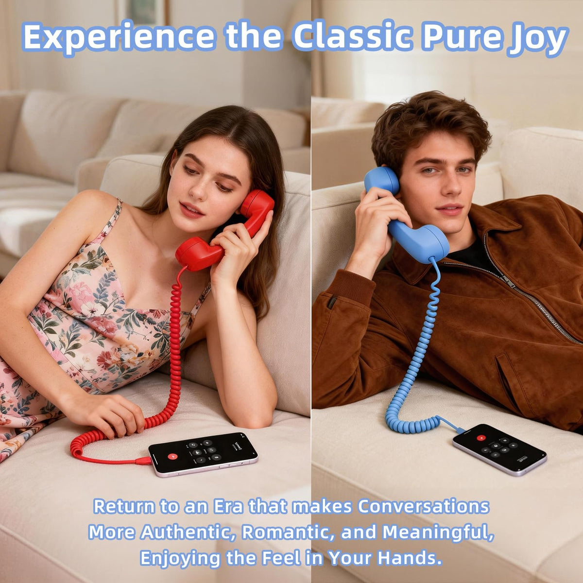 Retro Phone Handset for iPhone & Android, 2026 New Type-C Wired Receiver with Microphone & Speaker (2Pcs(Black and Red))