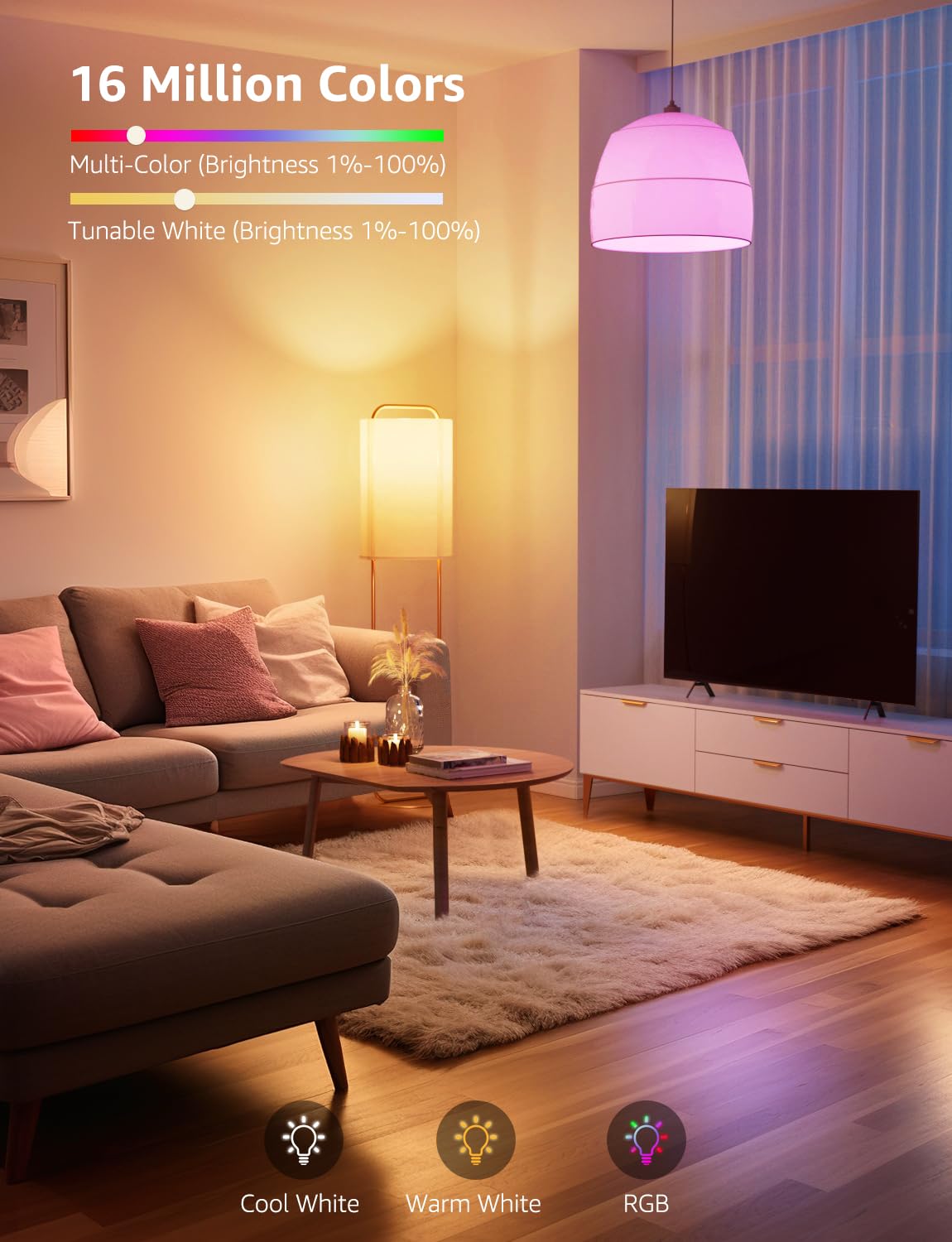 Lepro E27 Smart Bulbs, 806lm 8.5W, RGB Colour Changing, AI Lighting, 2 Pack