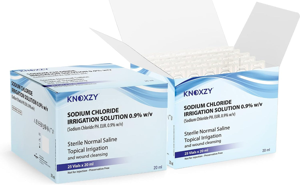 KNOXZY Sterile Saline Pods | Eye Wash | Wound Cleansing | Topical Irrigation | 25 x 20 ml sterile Pods