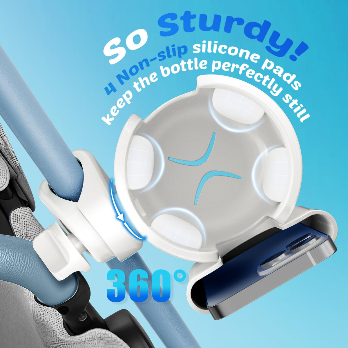 2-Pack Pram Cup Holder with Phone Holder, Universal Pram Buggy Accessories