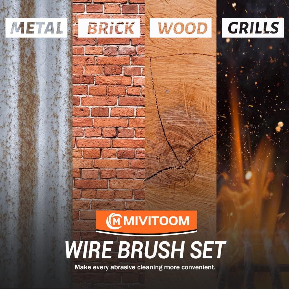 Hand Wire Brush Set 4 Pcs with Stainless Steel Brush and Brass Brush,Wire Brush for Cleaning Rust, Paint and Welding Slag (2 Big,2 Small)