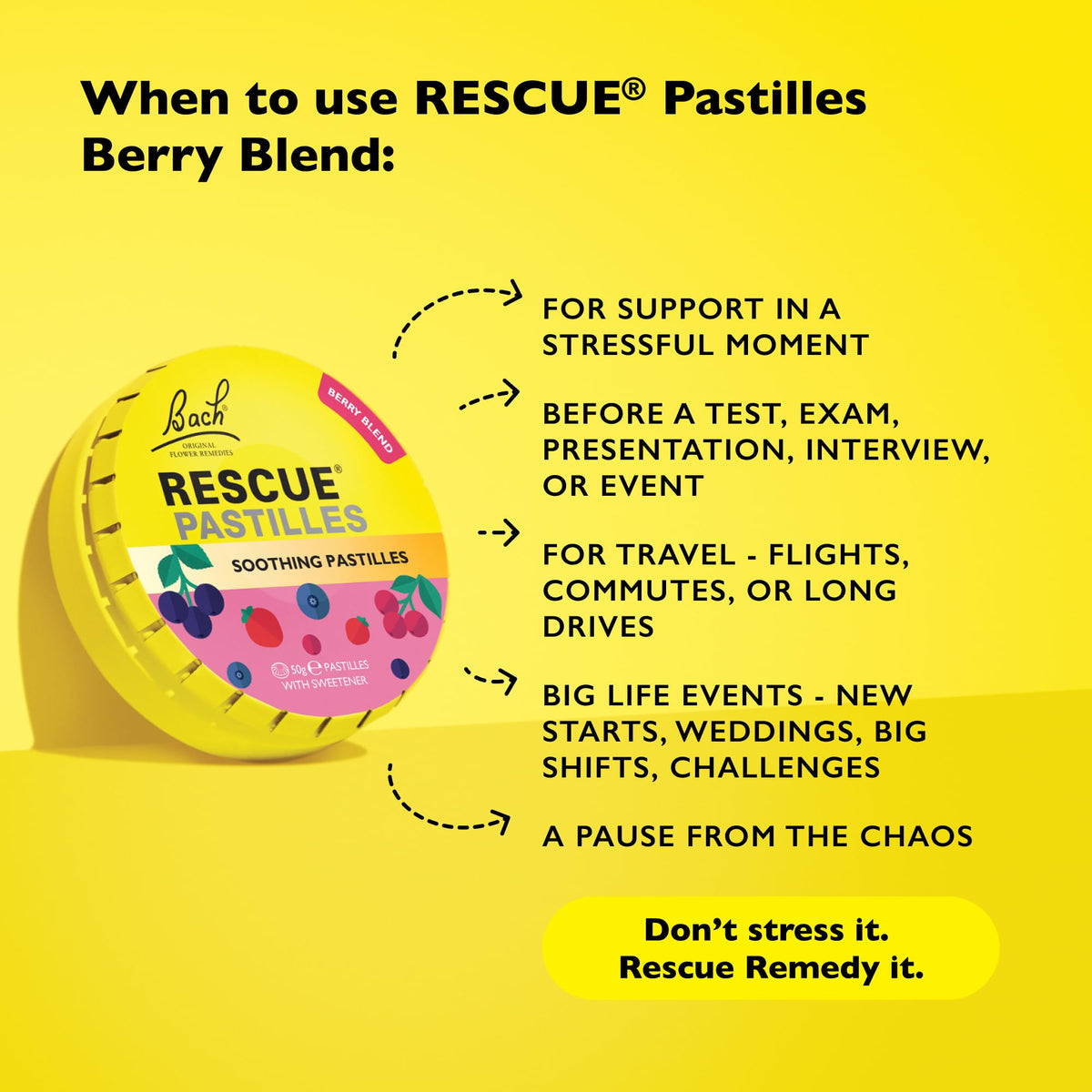 Rescue Remedy Pastilles | Orange & Elderflower Flavoured | Daily Support for Stressful Moments | Bach Original Flower Essences | Chewable Pastilles | 50g Travel Tin