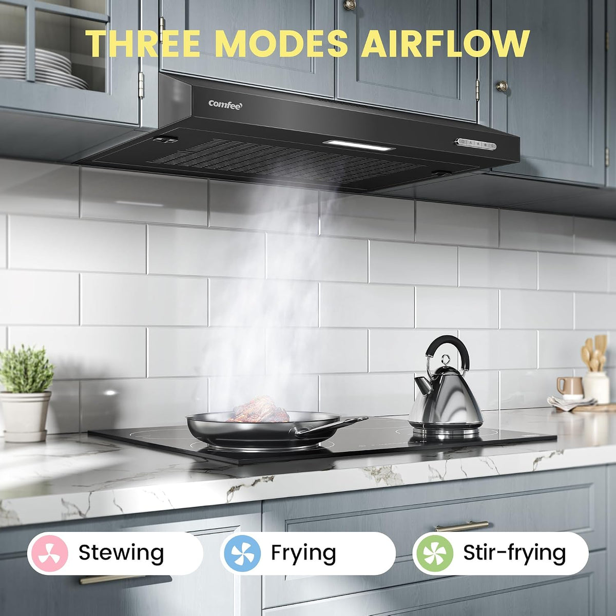 COMFEE' Visor Cooker Hood, Under Cabinet, 60cm Extractor Fan Kitchen