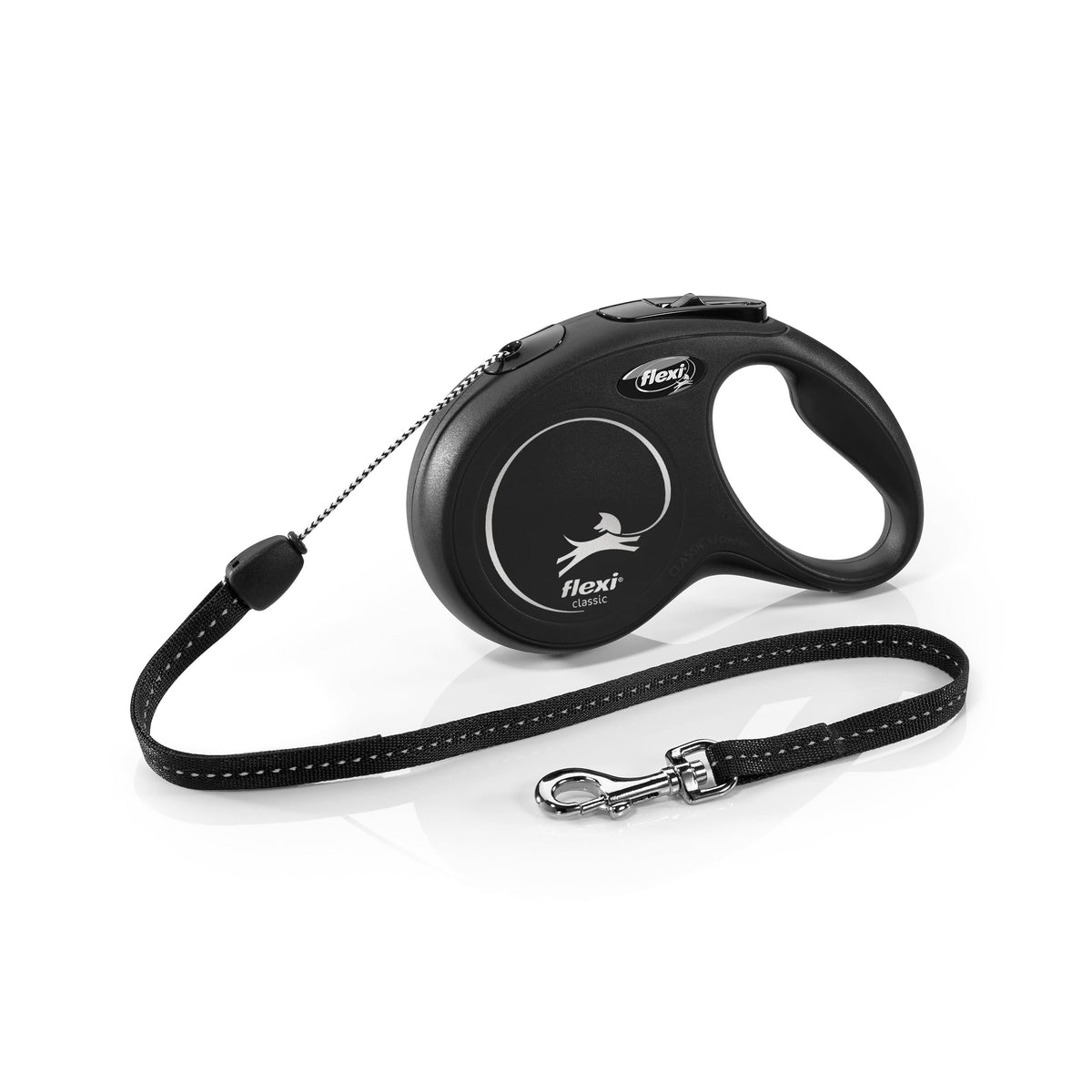 flexi Classic S | 5 m Retractable Cord Leash for Dogs up to 12 kg | Black | Retractable Dog Lead | Weight: 160 g | Dimensions: 9.6 x 16.2 cm