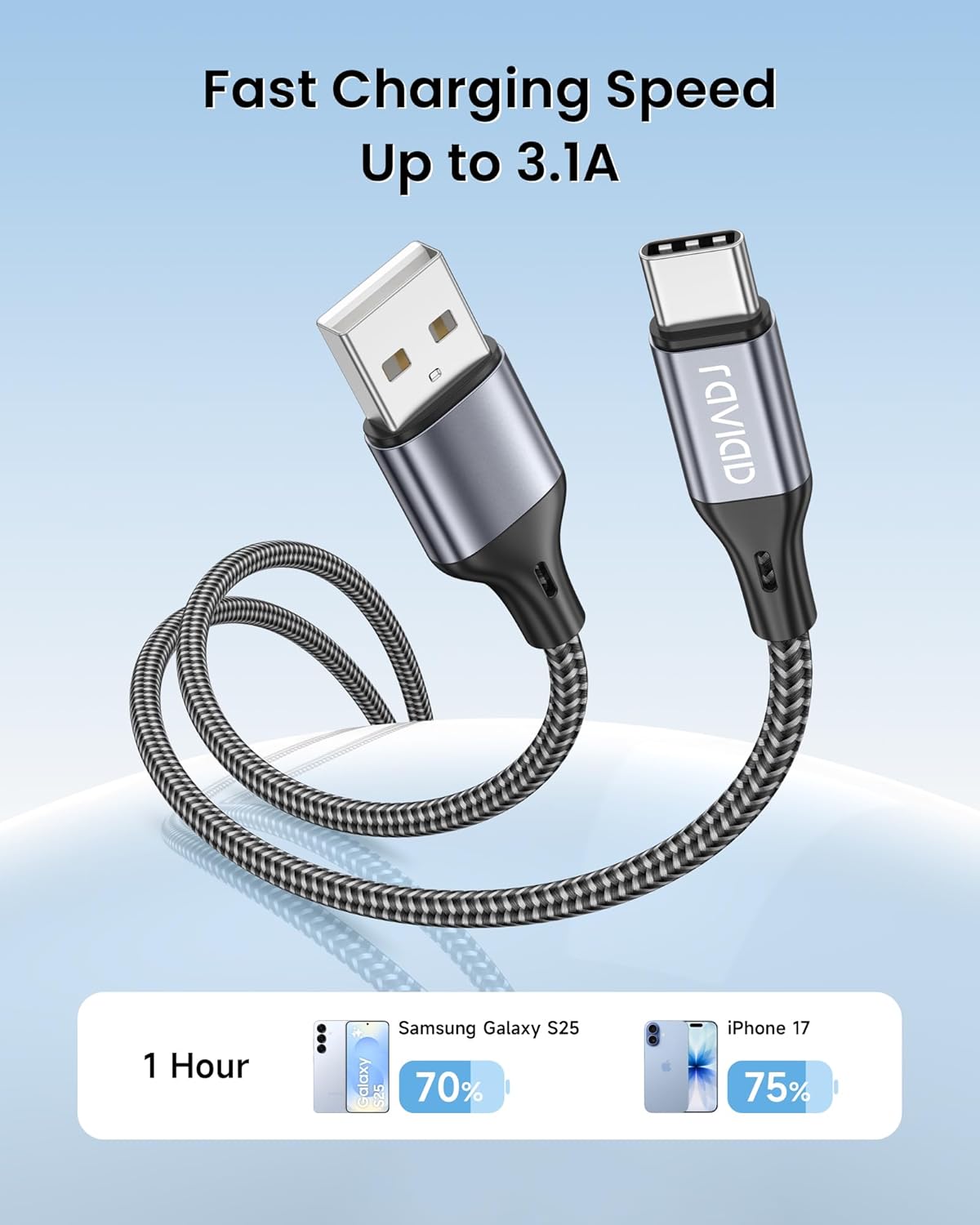 RAVIAD USB C Charger Cable [0.3M+1M+2M 3Pack]USB to USB C Cable Fast Charge